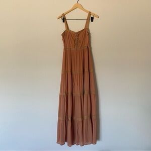 Easel Tan Maxi Dress with Lace Details